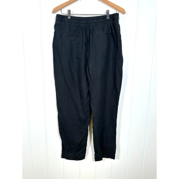 Athleta Retreat 100% Linen Ankle Pant Med. Black Straight Fit High Rise Pull-on - Picture 2 of 9